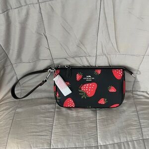 NWT Coach Black and Red Strawberry Print Clutch